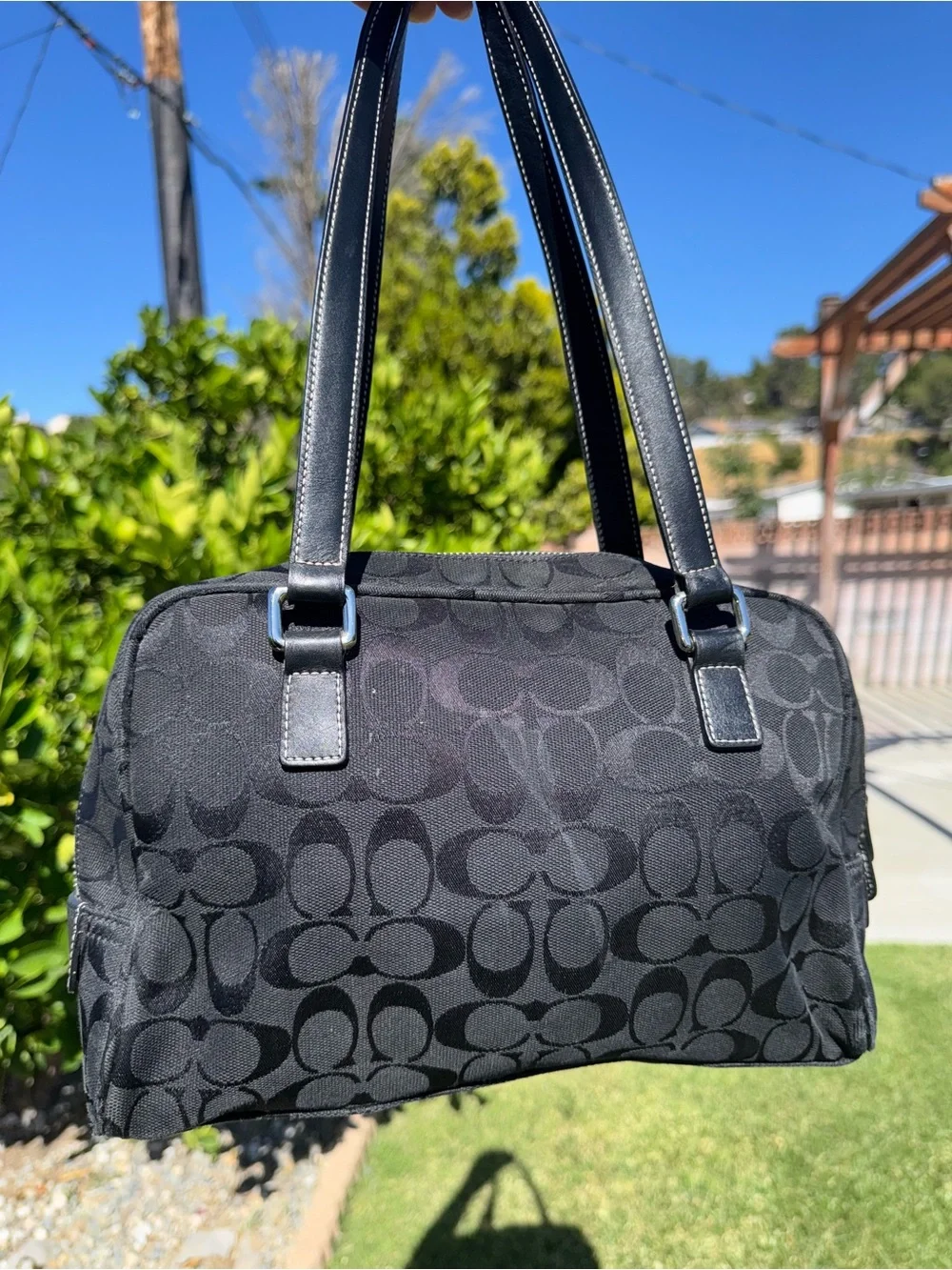 Vintage Coach Soho Signature Jacquard Black Shoulder Canvas Leather Shoulder Bag